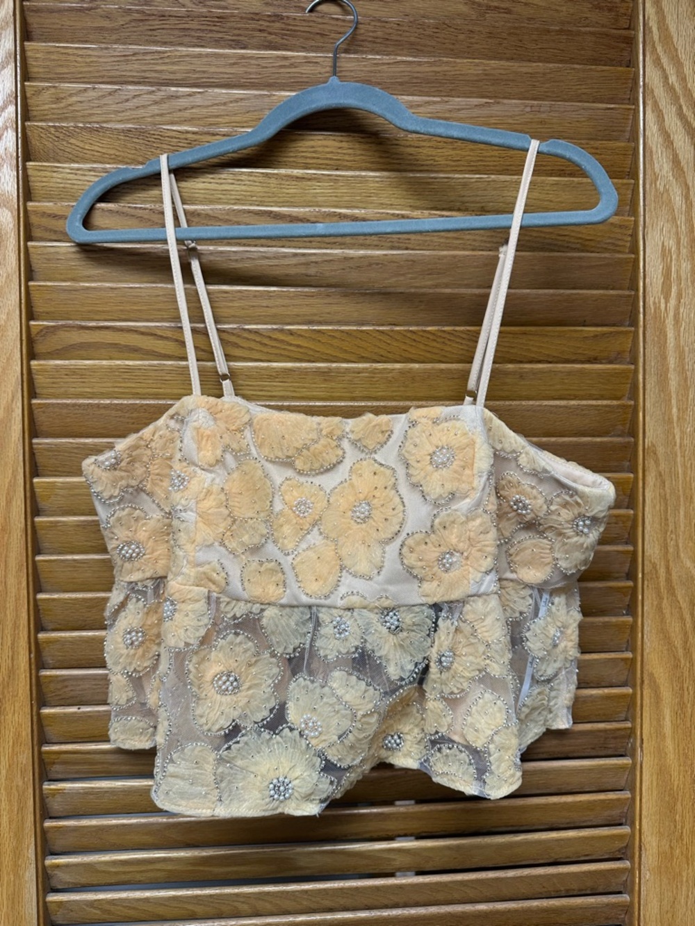 Lulu's Cream Floral Lace Beaded Crop Cami